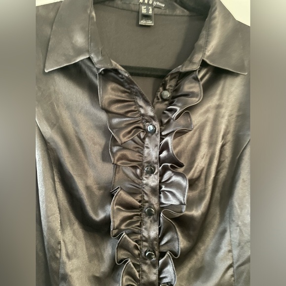MNG by Mango half button down satiny top - Picture 2 of 6